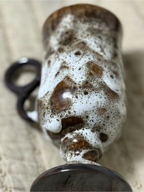 Vintage “1978 Cathie Signed”Pottery Irish Coffee Mugs of 4 Fat Lava Style Glaze